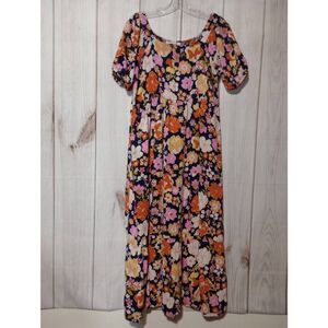 Floral Midi Dress‎ Boho Bohemian Cottagecore Puff Sleeve Womens